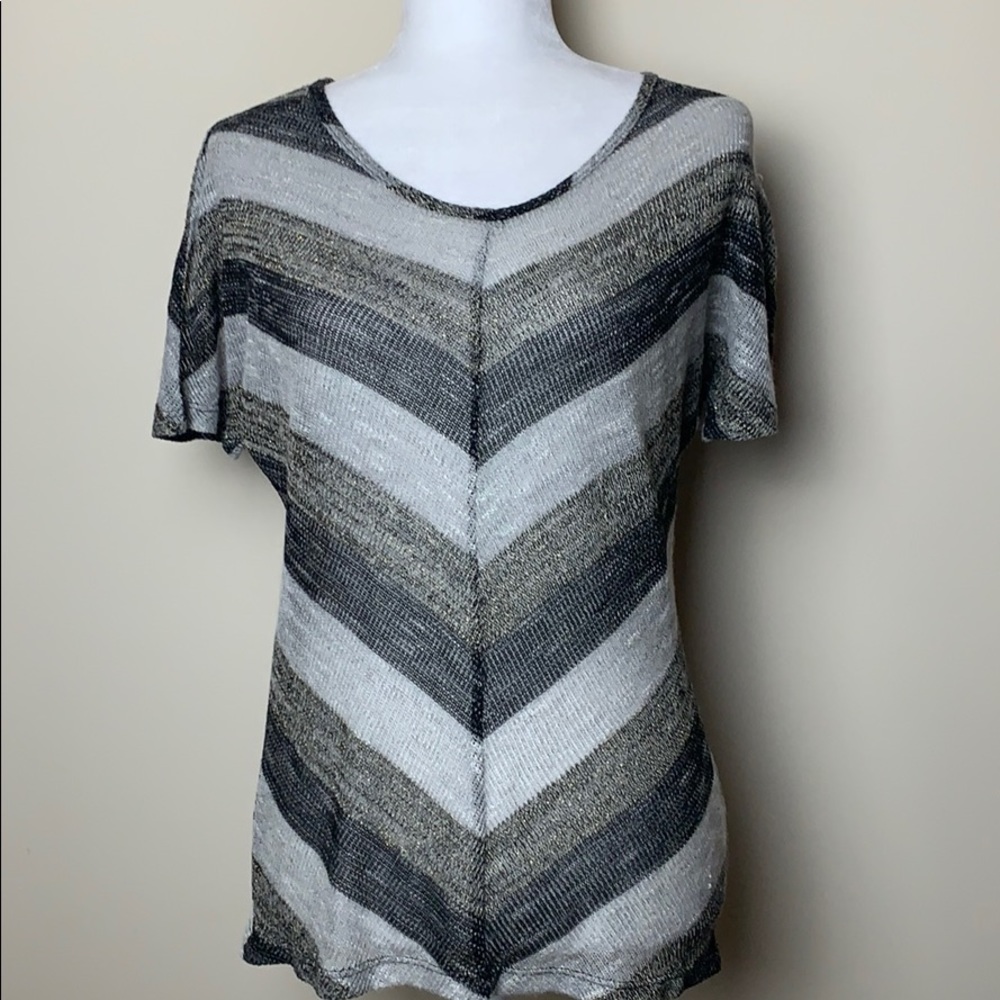 Molli & Mia Metallic Semi Sheer Chevron Blouse